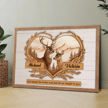 Deer Love Mountains 2 Names - Personalized Customized Canvas - Gift For Couple