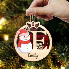 Chrismas Snowman Monogram Personalized 2-Layered Wooden Ornament Christmas Gifts For Her, Him