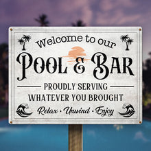 Welcome To Our Pool & Bar - Swimming Metal Sign Home Yard Poolside Decoration