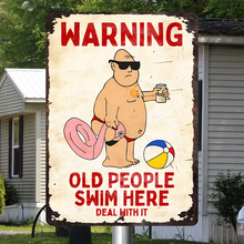 Old People Swim Here Swimming Pool Warming Sign Metal Sign Poolside Sign