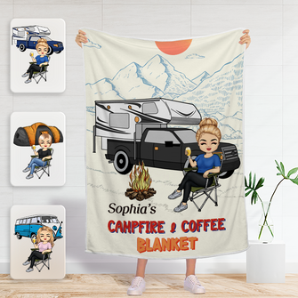 Campfire And Coffee Blanket - Personalized  Blanket - Gift For Camping Lovers, Campers