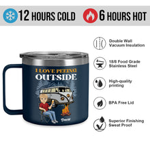 I Love Camping Outside - Custom 14oz Stainless Steel Tumbler With Handle - Gift For Camping