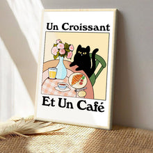 Un Croissant Et Un Cafe Black Lovely Cat Personalized Custom Framed Canvas Wall Art