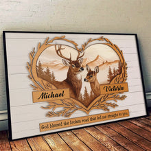 Deer Love Mountains 2 Names - Personalized Customized Canvas - Gift For Couple