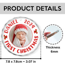 Custom Photo - First Christmas - Customized Personalized Glass Ornament - Gift For Baby First Mom Dad