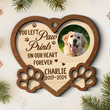 Custom Photo Dog You Left Paw Prints On My Heart Forever - Personalized 2-Layered Wooden Ornament - Christmas Gifts For Dog Lover