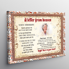 A Letter From Heaven - Custom Photo Memorial Gifts For Angel, Sympathy Gift Personalized Custom Framed Canvas Wall Art
