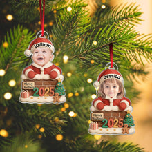 Custom Photo Christmas Baby Santa Claus From Chimney - Personalized Acrylic Ornament - Christmas Gift For Family Members, Kids