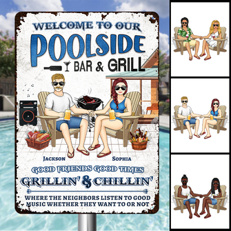 Welcome To Our Swimming Poolside - Pool Sign - Personalized Custom Metal Signs