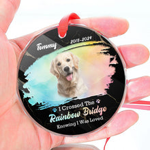 Custom Photo - I Crossed The Rainbow Bridge - Customized Personalized Glass Ornament - Memorial Gift For Loss Pet