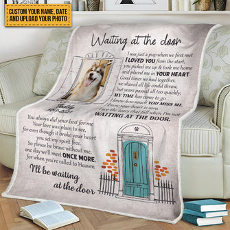 Custom Photo Personalized Custom Fleece Blanket Waiting At The Door Memorial Gift For Dog Lovers