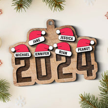 Chrismas Family Name Santa Hat 2024 - Personalized 2-Layered Wooden Ornament - Gifts For Family
