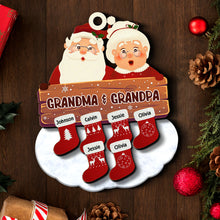 Santa Claus Mrs Claus Grandkids - Personalized 2-Layered Wooden Ornament - Gifts For Family