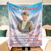 Custom Photo With Wings A Hug From Heaven - Personalized Customized Blanket - Memorial Gift For Family Members