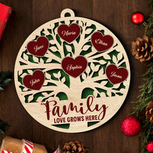Family Love Grows Here - Personalized 2-Layered Wooden Ornament - Engraved Gifts For Family