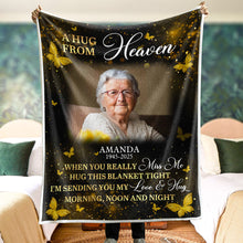 Custom Photo Gold Butterflies A Hug From Heaven - Personalized Customized Blanket - Memorial Gift For Family Members