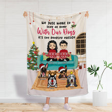 Stay Home With Our Dogs - Personalized Flannel Blanket - Christmas Gifts For Couples, Dog Lovers