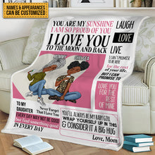 Mom And Daughter Personalized Blanket Custom Fleece Blanket - I Love You To The Moon And Back