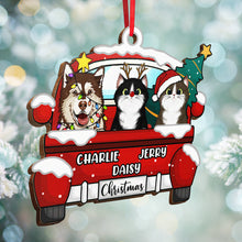 Chirstmas Dog Cat With Red Truck - Personalized Wooden Cutout Ornament - Gifts For Dog Lovers