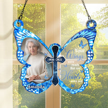 Custom Photo Your Wings Were Ready But Our Hearts Weren't - Personalized Window Suncatcher - Memorial Gift For Family Members
