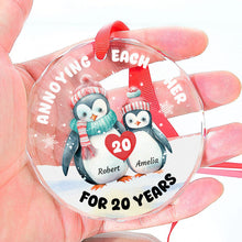 Christmas Penguin Couple Shaped - Personalized Glass Ornament - Christmas Gift For Couple, Lovers