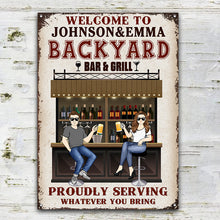 Backyard Bar Where Memories Are Made And Often Forgotten In The Morning - Gift For Couples - Personalized Custom Classic Metal Signs