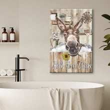 Donkey Canvas Wall Art, Rustic Donkey Bathroom Decor, Funny Farm Animal Painting, Country Sunflower Artwork