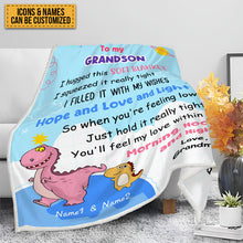 Personalized Custom Fleece Blanket Grandson Dinosaur Blanket Gifts For Grandson Flannel Blanket Birthday Gifts