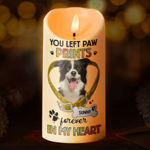 Custom Photo You Left Paw Prints Forever In Heart - Personalized Candle LED Light - Memorial Gift For Pet Lovers