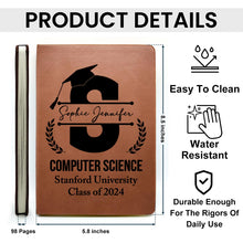 Monogram Graduation Theme - Personalized Customized Leather Journal - Graduation Gift, Gift For Friends