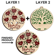 Family Love Grows Here - Personalized 2-Layered Wooden Ornament - Engraved Gifts For Family
