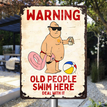 Old People Swim Here Swimming Pool Warming Sign Metal Sign Poolside Sign