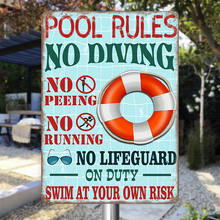 Pool Rules Swim At Your Own Risk Wall Art Funny Swimming Pool Signs - Swimming Pool Metal Signs
