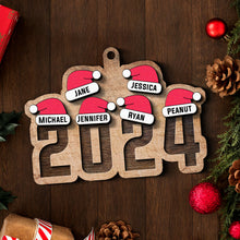 Chrismas Family Name Santa Hat 2024 - Personalized 2-Layered Wooden Ornament - Gifts For Family