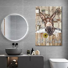 Donkey Canvas Wall Art, Rustic Donkey Bathroom Decor, Funny Farm Animal Painting, Country Sunflower Artwork