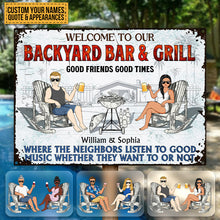 Poolside Grilling Listen To The Good Music Couple Husband Wife Pride - Backyard Sign - Personalized Custom Classic Metal Signs