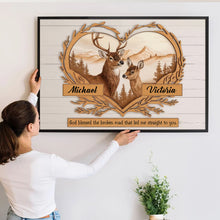 Deer Love Mountains 2 Names - Personalized Customized Canvas - Gift For Couple