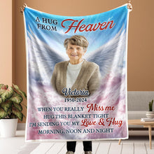 Custom Photo With Wings A Hug From Heaven - Personalized Customized Blanket - Memorial Gift For Family Members