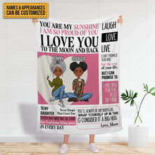 Mom And Daughter Personalized Blanket Custom Fleece Blanket - I Love You To The Moon And Back