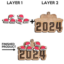 Chrismas Family Name Santa Hat 2024 - Personalized 2-Layered Wooden Ornament - Gifts For Family