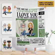 Mom And Daughter Personalized Blanket Custom Fleece Blanket - I Love You To The Moon And Back