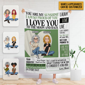 Mom And Daughter Personalized Blanket Custom Fleece Blanket - I Love You To The Moon And Back