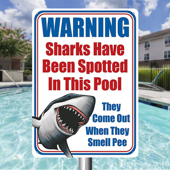 Sharks Have Been Spotted Swimming Pool Warning Sign Metal Sign Poolside Sign