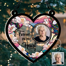 Custom Photo Forever In Our Hearts - Personalized Acrylic Window Suncatcher Ornament - Gift For Memorial