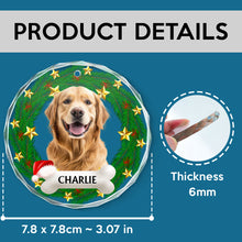 Custom Pet Photo Christmas Wreath Ring - Personalized Glass Ornament - Gift For Pet Lovers