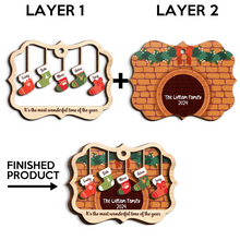 Stockings Hanging The Most Wonderful Time Of Year - Personalized 2-Layered Wooden Ornament - Engraved Gifts For Family Members