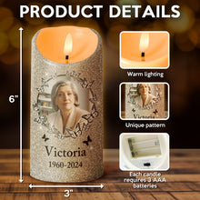 Custom Photo Glitter And Butterflies Candle LED - Personalized Candle LED Light - Memorial Gift For Family Members