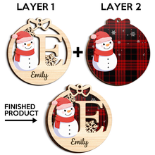 Chrismas Snowman Monogram Personalized 2-Layered Wooden Ornament Christmas Gifts For Her, Him