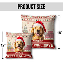 Custom Photo Happy Pawlidays - Customized Personalized Pillow - Pet Gift For Pet Dog Cat Lover