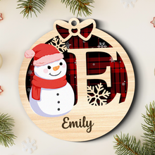 Chrismas Snowman Monogram Personalized 2-Layered Wooden Ornament Christmas Gifts For Her, Him